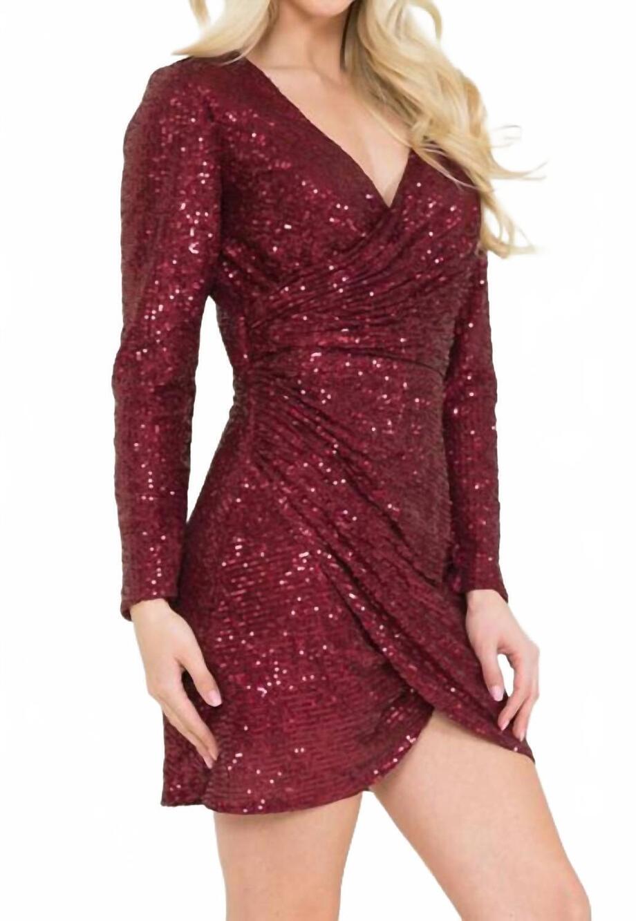 NEW AMELIA COUTURE sequin long sleeve cocktail dress in burgundy
